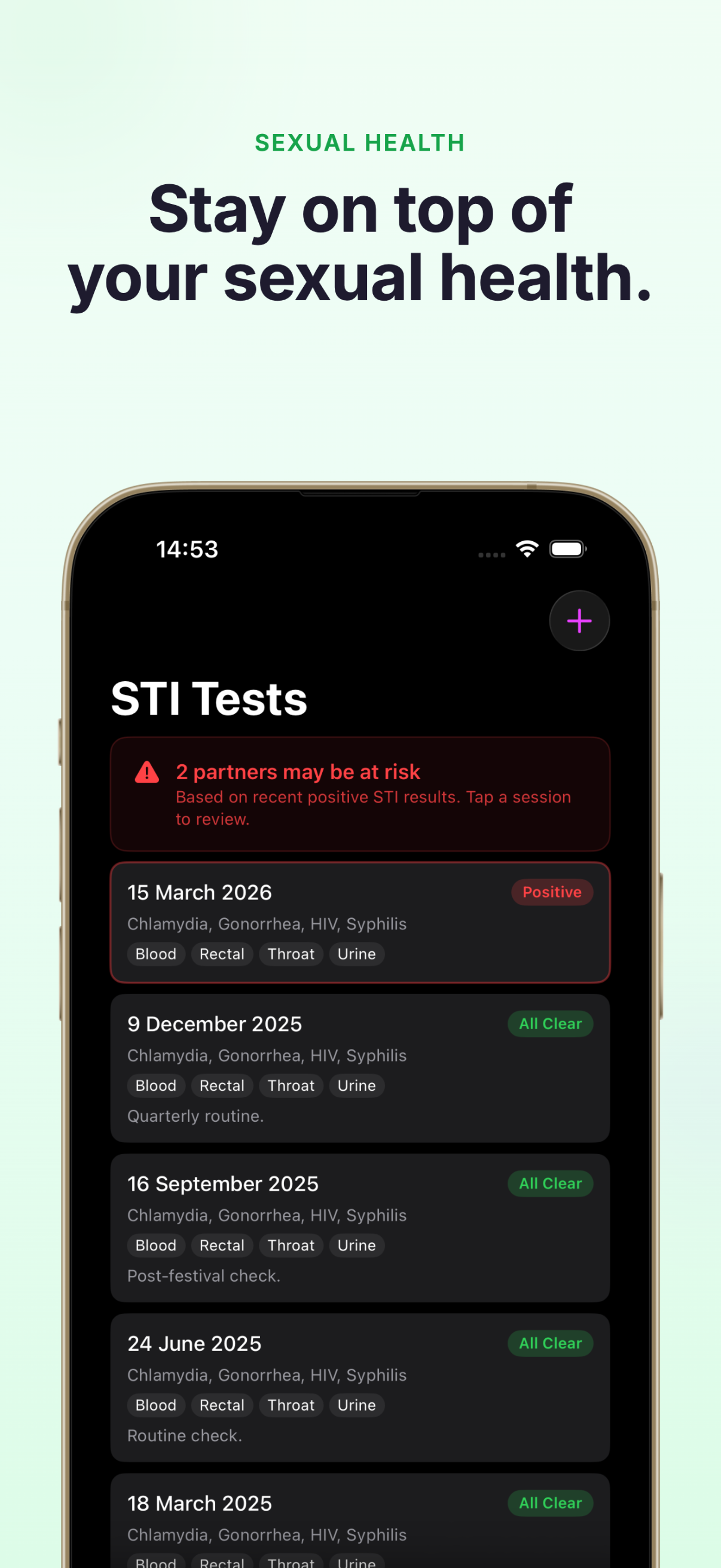 STI health tracker with test history and results