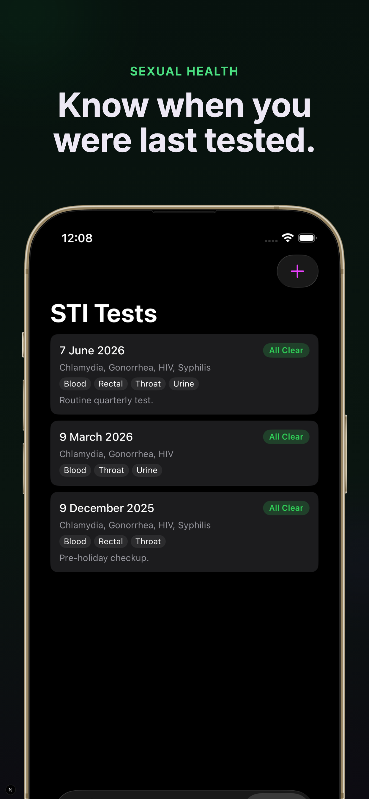 STI health tracker with test history and results